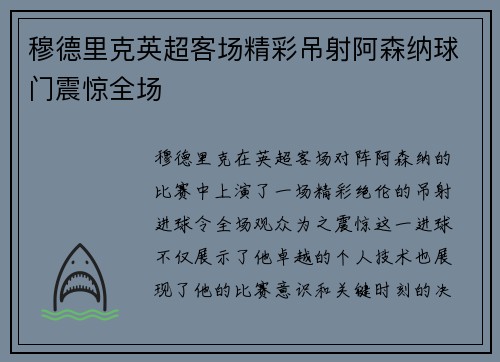 穆德里克英超客场精彩吊射阿森纳球门震惊全场 穆德里克英超客场精彩吊射阿森纳球门震惊全场